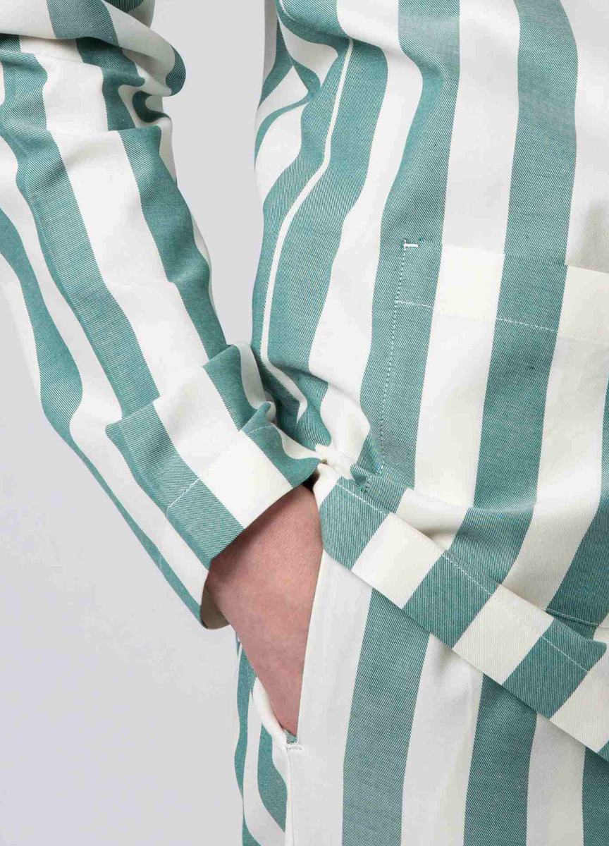 有機棉條紋睡衣套裝(綠色X白色 粗條紋)