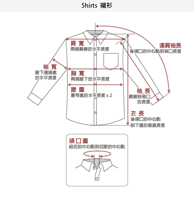 SIZE GUIDE 尺寸丈量對照表 08 襯衫