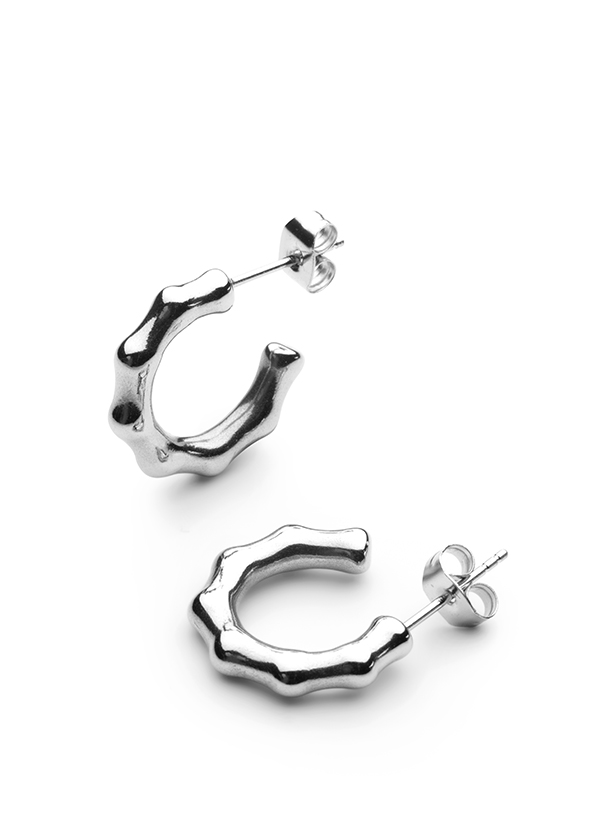 竹節造型圓環耳環(小)-銀